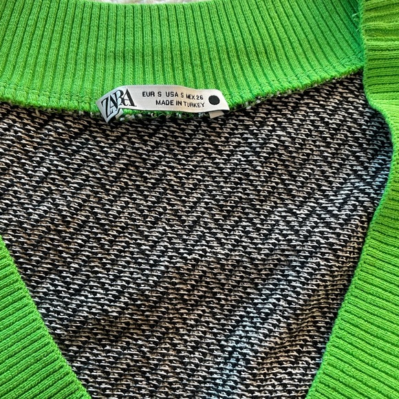 ZARA Cropped Sweater Vest s kelly green gingham tweed sweater sleeve less - Picture 4 of 10